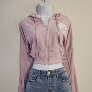 MTV Cropped Terry-Cloth Zip-Up Hoodie Color:Pink Size: XL